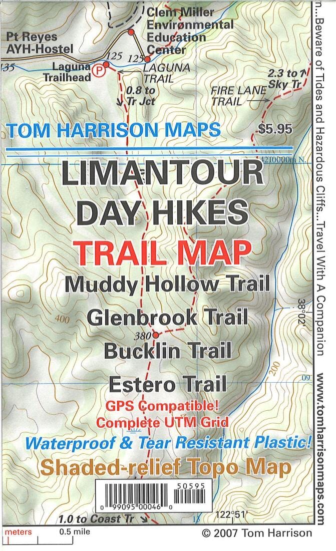Limantour Day Hikes Trail Map | Tom Harrison Maps carte pliée 