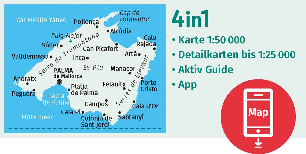 Lot de 4 cartes de randonnées n° 2230 - Majorque (îles Baléares) | Kompass carte pliée Kompass 