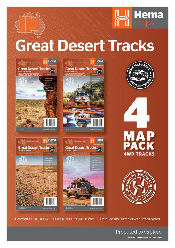 Lot de 4 cartes routières - Australia Great Desert Tracks | Hema Maps carte pliée Hema Maps 