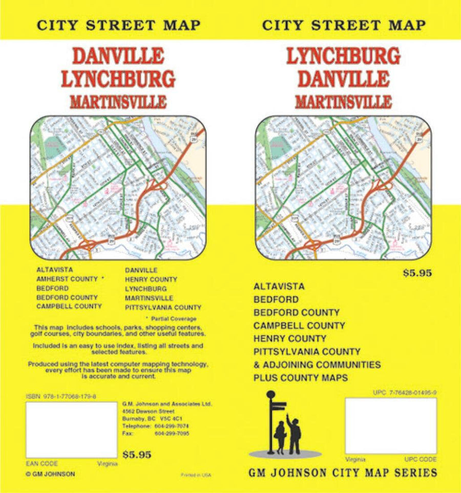 Lynchburg : Danville : Martinsville : city street map = Danville : Lynchburg : Martinsville : city street map | GM Johnson carte pliée 