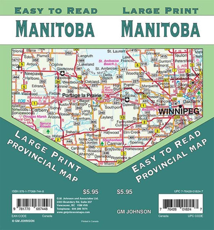 Manitoba Large Print - Manitoba Province Map | GM Johnson Road Map 