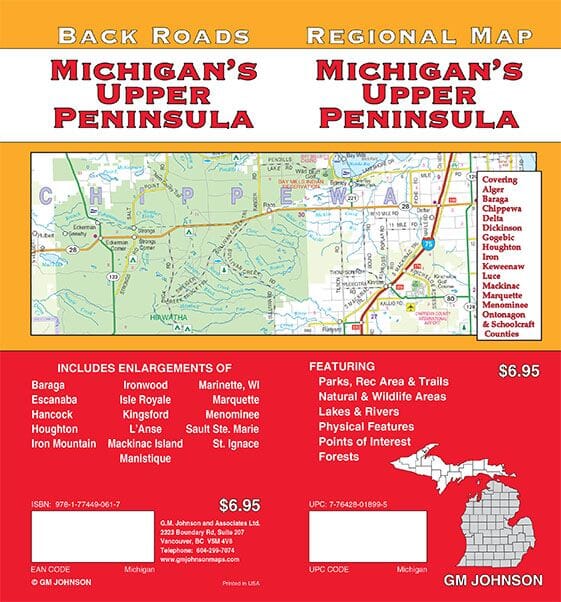 Michigan, Upper Peninsula, Back Roads | GM Johnson carte pliée 
