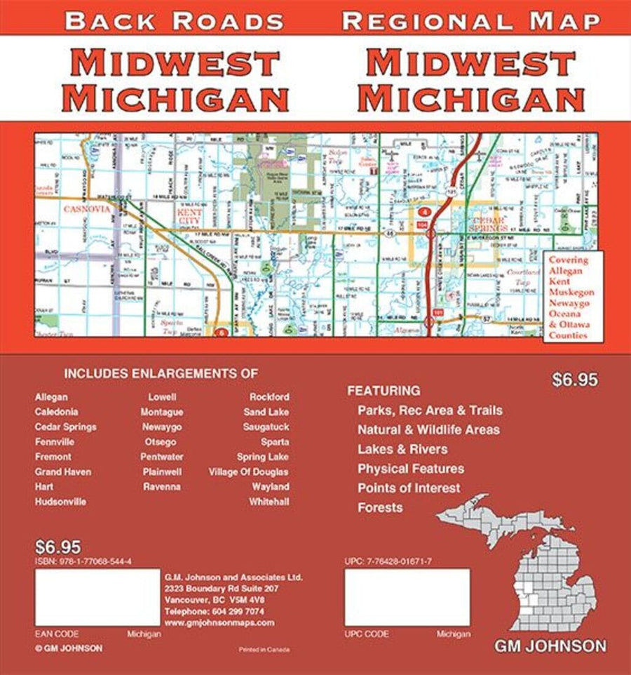 Midwest Michigan : regional map = Midwest Michigan : back roads | GM Johnson carte pliée 