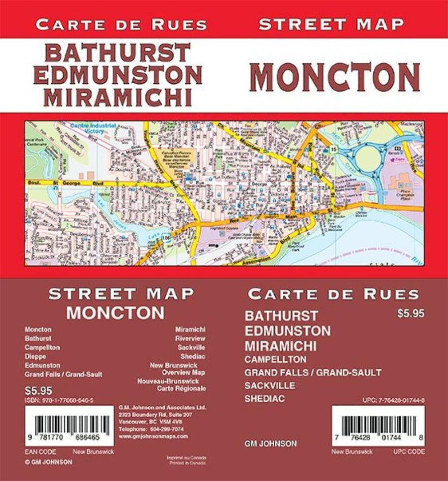 Moncton / Edmundston / Miramichi / Bathurst - New Brunswick Street Map | GM Johnson Road Map 