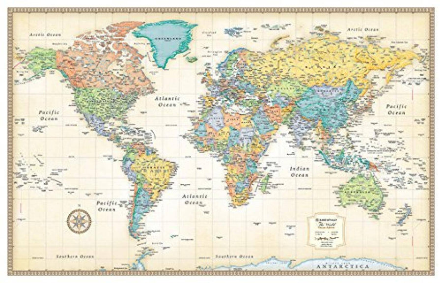 World, Classic Series Rolled Laminated Map, Beige by Rand McNally