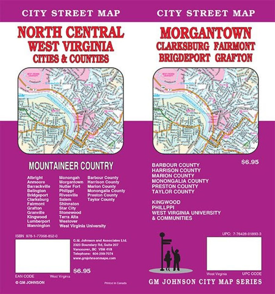 Morgantown : Clarksburg : Fairmont : Bridgeport : Grafton : city street map = North central West Virginia : cities & counties : city street map | GM Johnson carte pliée 