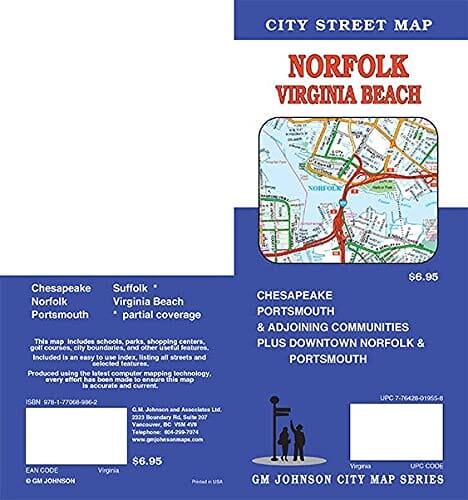 Norfolk / Virginia Beach / Chesapeake / Portsmouth, Virginia | GM Johnson carte pliée 