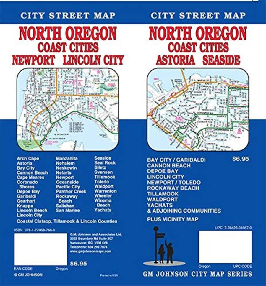 North Oregon : coast cities : Astoria : Seaside : city street map = North Oregon : coast cities : Newport : Lincoln City : city street map | GM Johnson carte pliée 