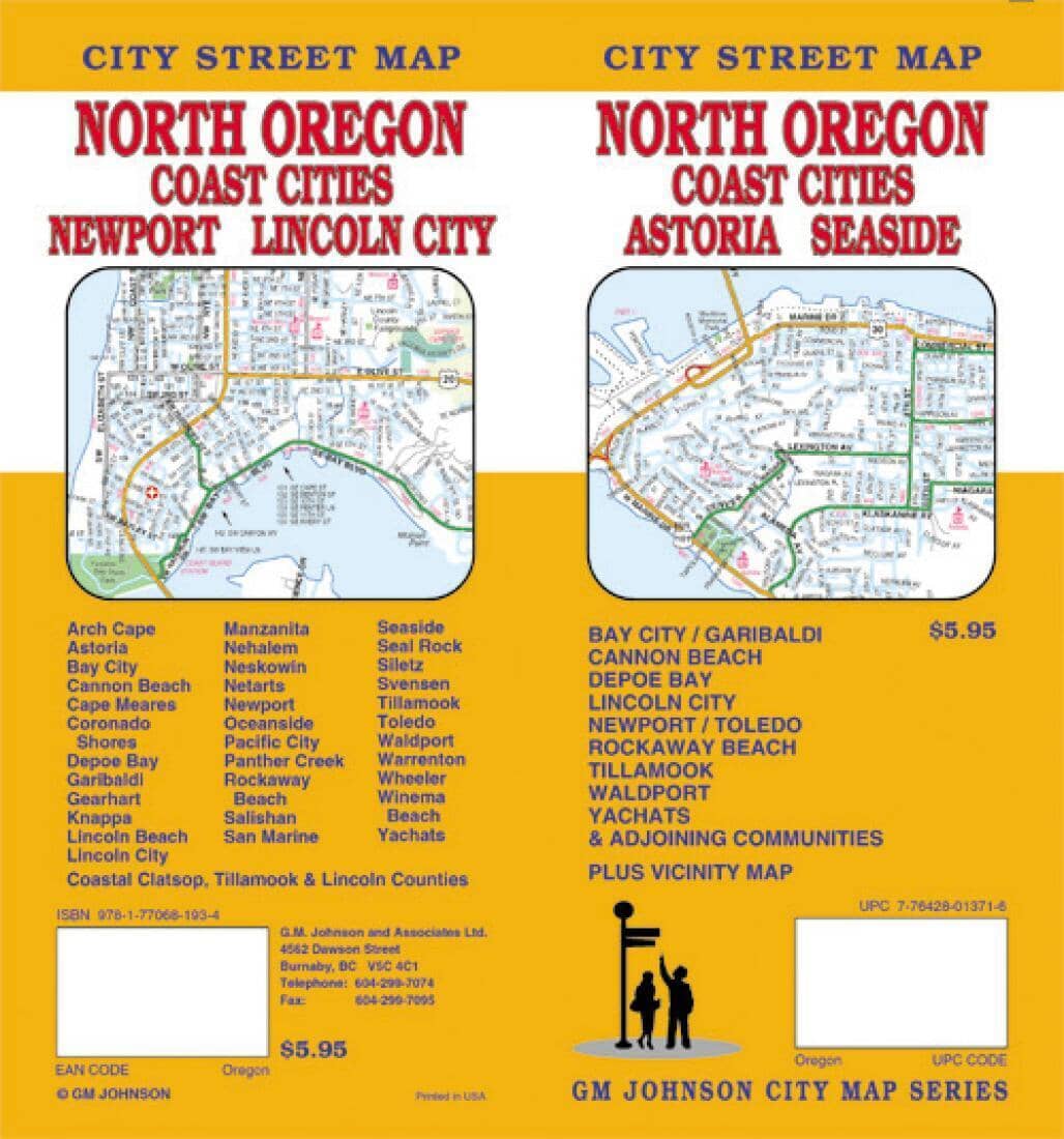 Oregon - North with Coast Cities - Astoria and Seaside | GM Johnson Road Map 