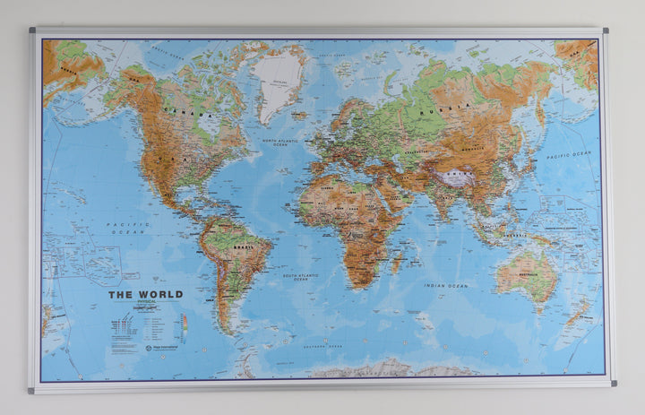 Panneau épinglable (en anglais) - Monde physique - 136 x 84 cm | Maps International panneau épinglable Maps International 