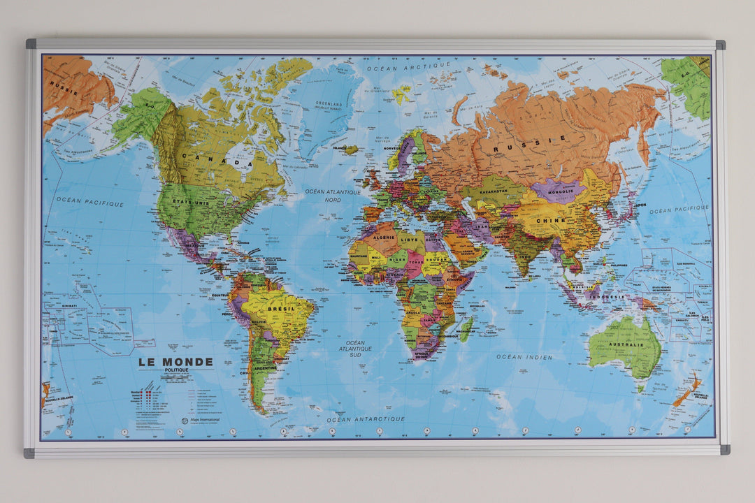 Panneau épinglable - Monde politique - 100 x 70 cm | Maps International panneau épinglable Maps International 100 x 70 cm (sans drapeaux) 