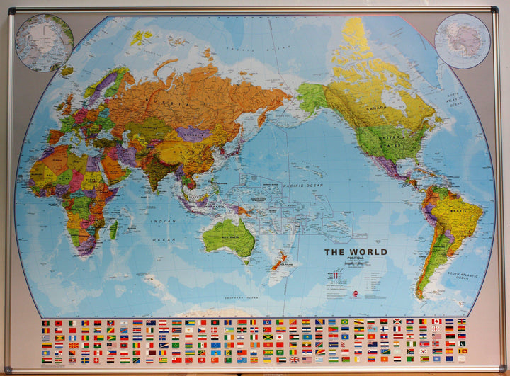 Panneau magnétique (en anglais) - Monde politique, centré sur le Pacifique - 136 x 100 cm | Maps International panneau magnétique Maps International 