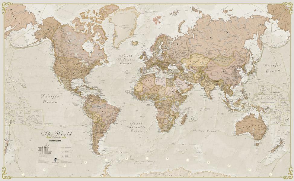 Panneau magnétique (en anglais) - Monde, style antique - 136 x 84 cm | Maps International panneau magnétique Maps International 