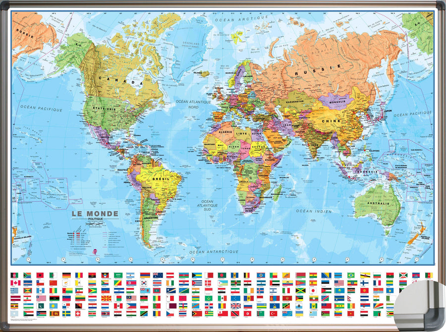 Panneau magnétique - Monde politique - 70 x 50 cm | Maps International panneau magnétique Maps International 70 x 50 cm (avec drapeaux) 