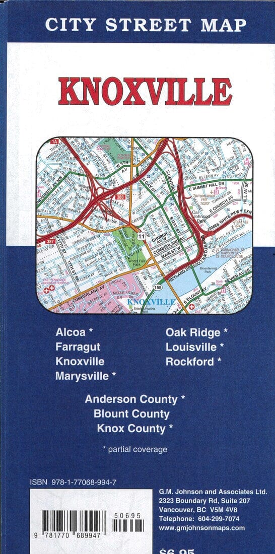 Knoxville City Street Map | GM Johnson carte pliée 