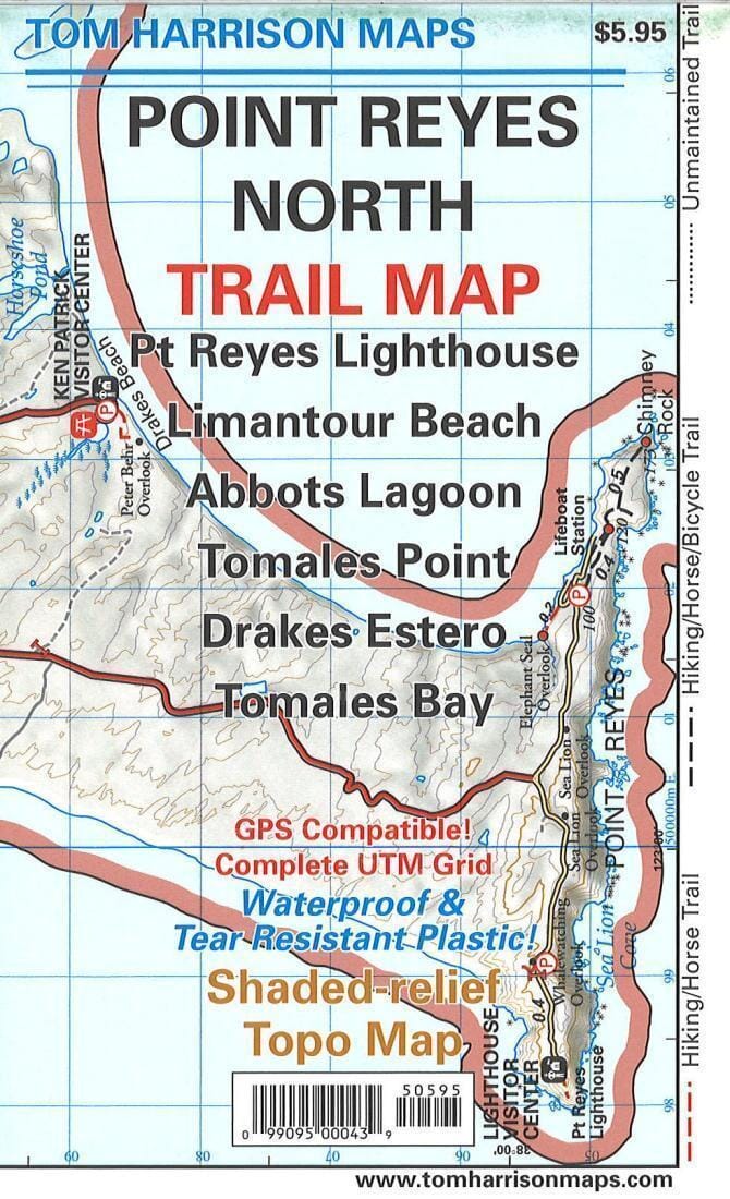 Point Reyes North Trail Map | Tom Harrison Maps Hiking Map 