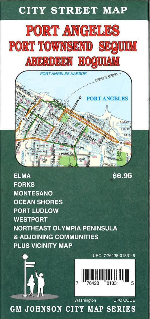 Port Angeles, Port Townsend, Sequim, Aberdeen and Hoquiam, Washington City Street Map | GM Johnson carte pliée 