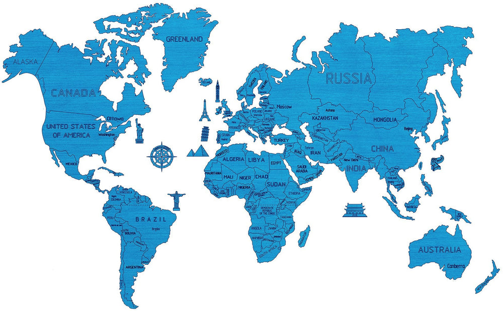 Puzzle en bois - Carte du monde, à monter soi-même - couleur bleue | Wooden City carte murale grand tube Wooden City XL (120 x 80 cm) 