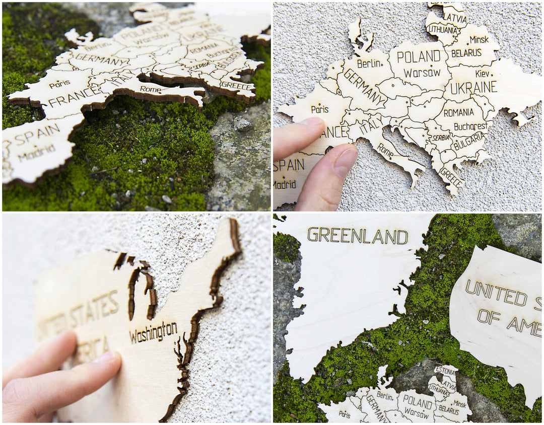 Puzzle en bois - Carte du monde, à monter soi-même - couleur brun | Wooden City carte murale grand tube Wooden City 