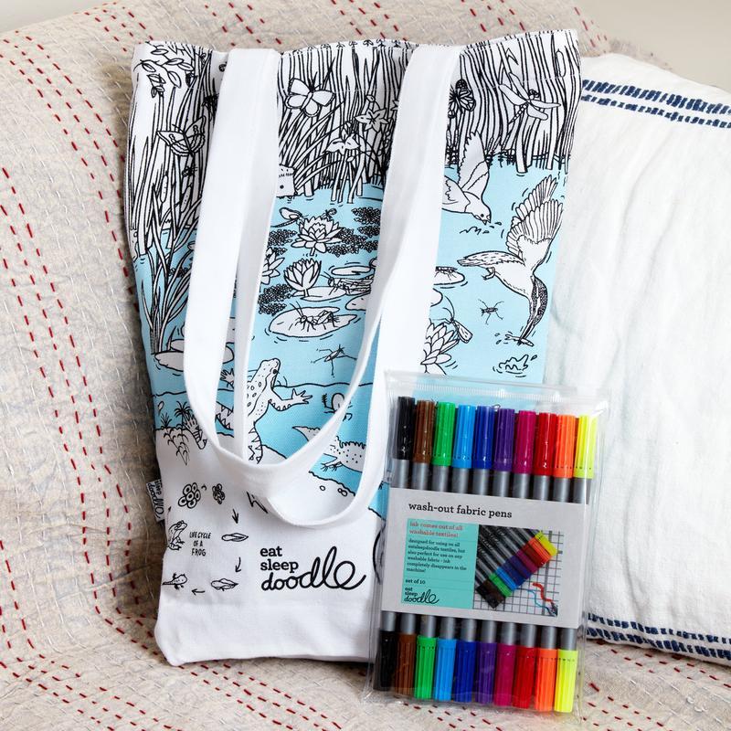 Sac fourre-tout en coton à colorier - Motif "Vie de l'étang" | Eat Sleep Doodle accessoire de voyage Eat Sleep Doodle 