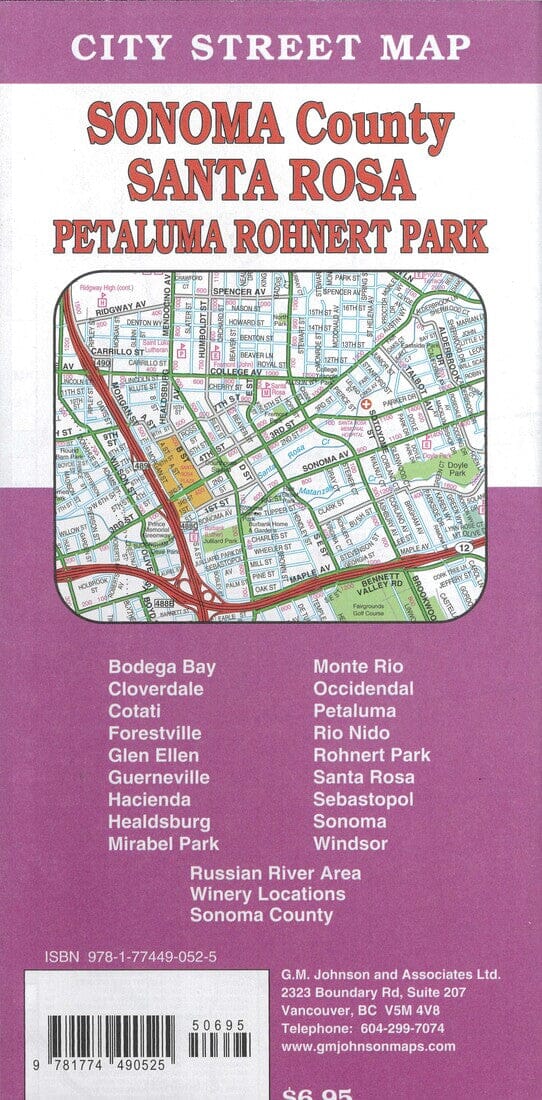 Santa Rosa : Sonoma : Petaluma : Windsor : Healdsburg : city street map = Sonoma County : Santa Rosa : Petaluma : Rohnert Park : city street map | GM Johnson carte pliée 