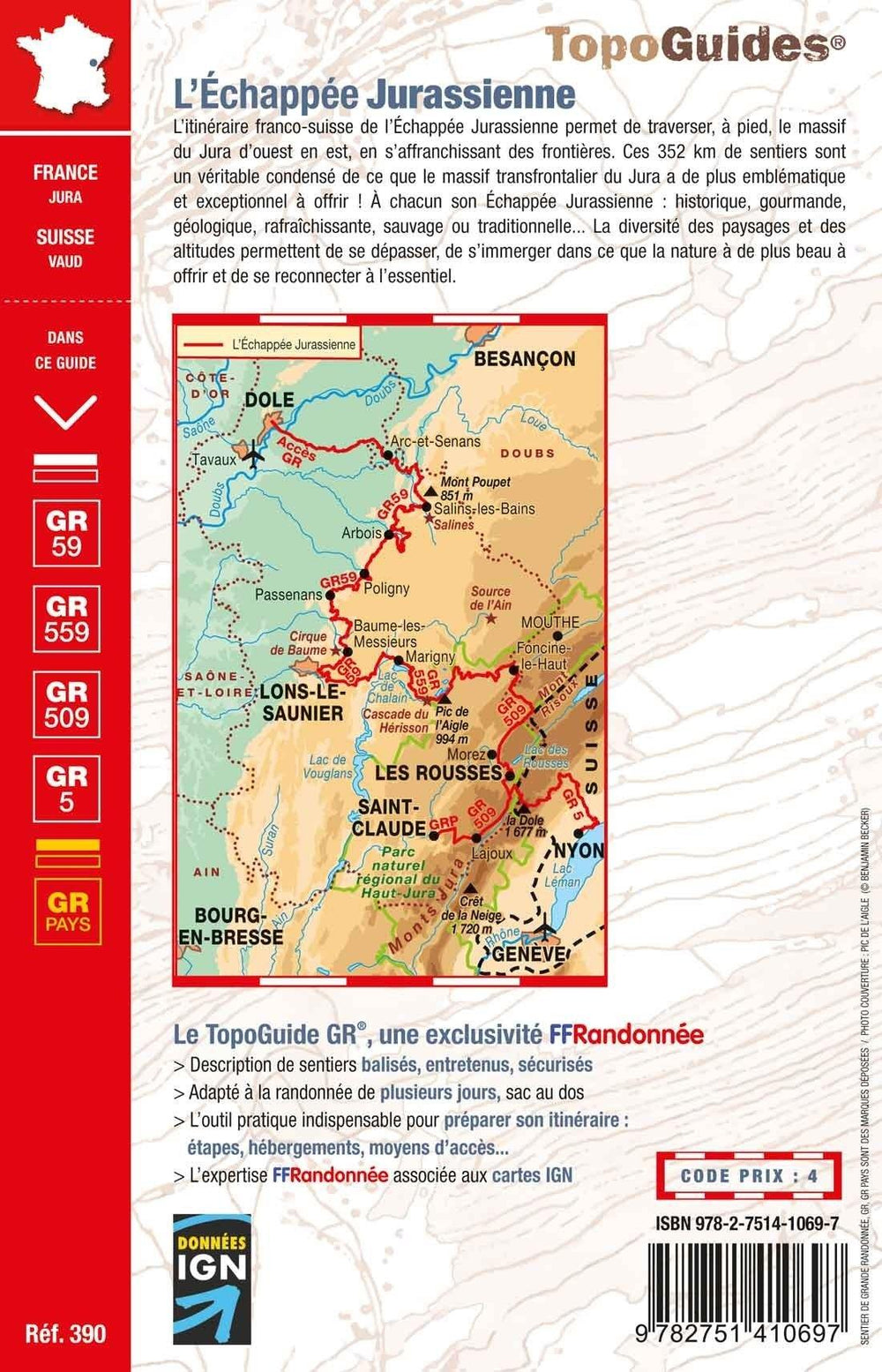 Topoguide de randonnée - L'échappée Jurassienne GR59, 59A, 559, 509 | FFR guide de randonnée FFR - Fédération Française de Randonnée 