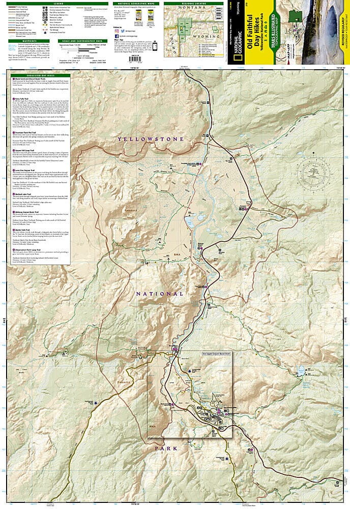 Trails Map of Old Faithful Day Hikes, Yellowstone National Park, # 319 | National Geographic carte pliée National Geographic 