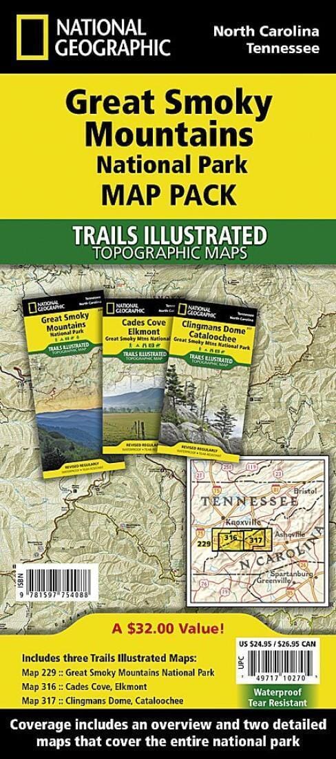 Trails Maps of Great Smoky Mountains National Park, North Carolina & Tennessee - # 229, # 316, # 317 (Pack Bundle) | National Geographic