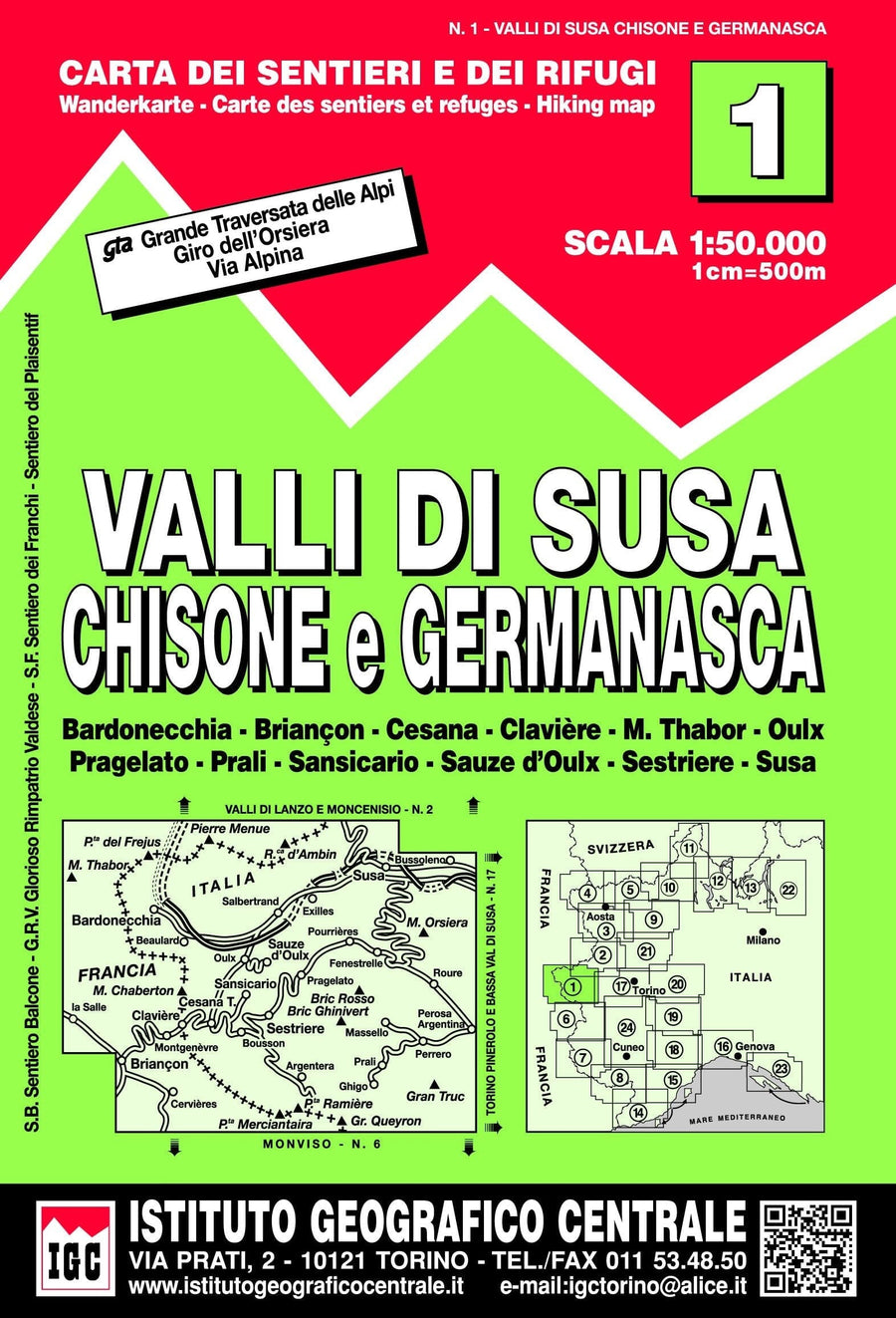 Valli Di Susa - Chisone E Germanasca | Istituto Geografico Centrale Hiking Map 