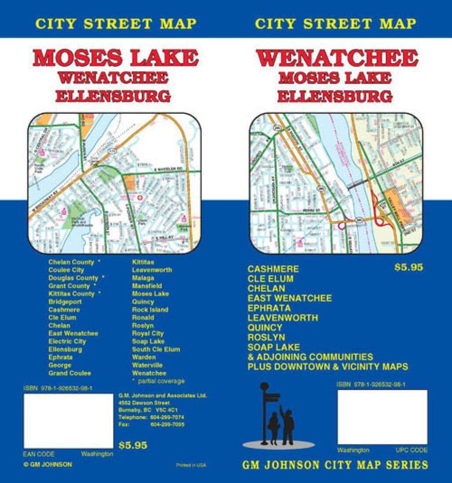 Wenatchee - Moses Lake and Ellensburg - Washington | GM Johnson Road Map 