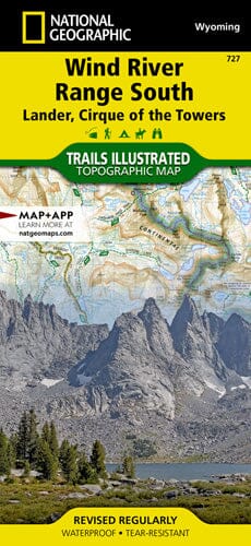 Wind River Range South Lander, Cirque of the Towers | National Geographic carte pliée 